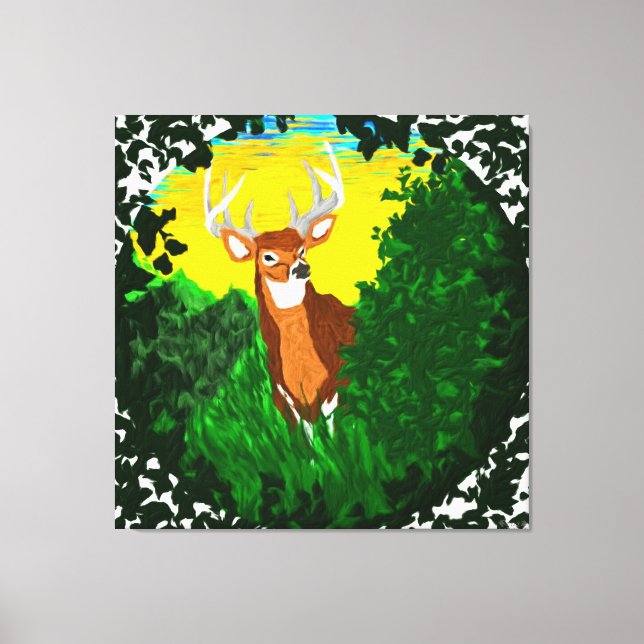 Hirsche auf Waldlichtung Leinwanddruck (Vorderseite)