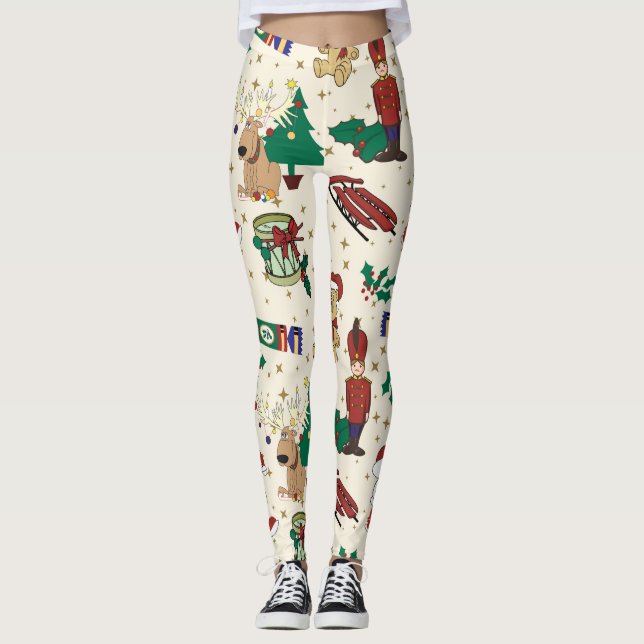 Hirsche, Bär, Katze und Nutcracker Leggings (Vorderseite)