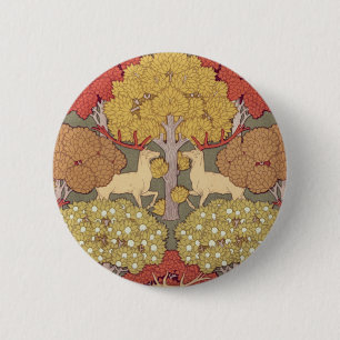 Hirsche, Bäume, Eichhörnchen, Vögel, Rowan Berries Button