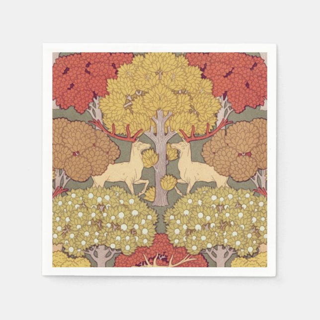 Hirsche, Bäume, Eichhörnchen, Vögel, Rowan Berries Serviette (Vorderseite)