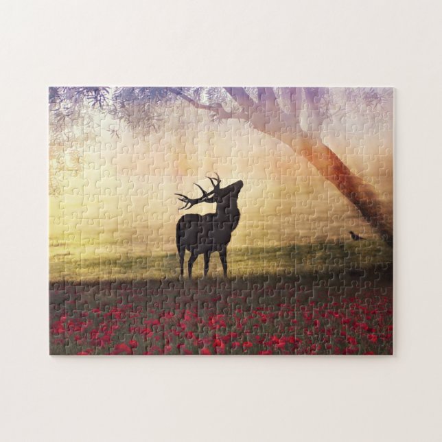 Hirsche bei Sonnenaufgang Landschaft Jigsaw Puzzle (Horizontal)