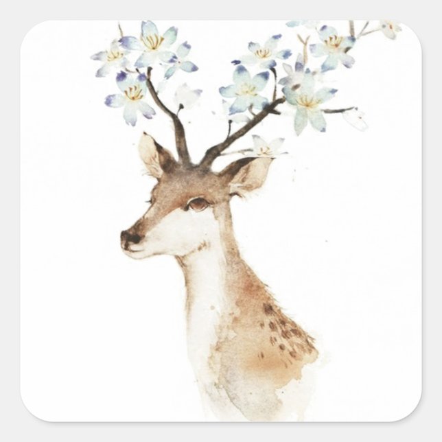 Hirsche Blume Antlers Quadratischer Aufkleber (Vorderseite)