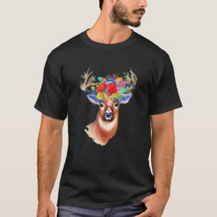 Hirsche Blume Floral Antlers Bohemisch Art Deer Lo T-Shirt