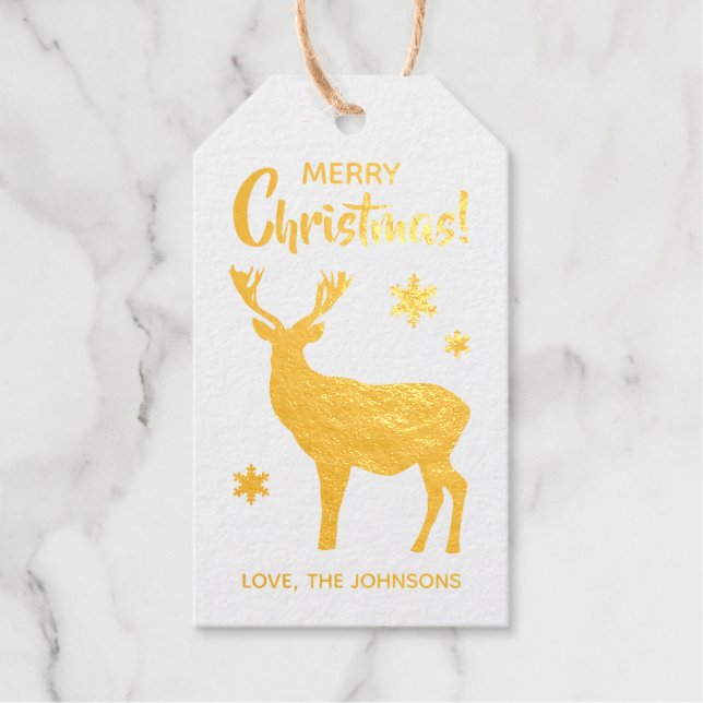 Hirsche elegante einfache Silhouette Frohe Weihnac Geschenkanhänger (Vorderseite)