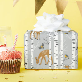 Hirsche Fawns White Birrest Forest Birds Gift Geschenkpapier