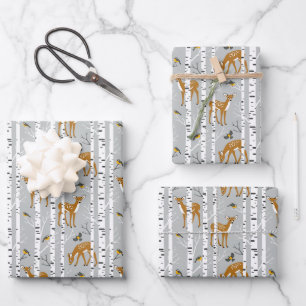 Hirsche Fawns White Birrest Forest Birds Gift Geschenkpapier Set