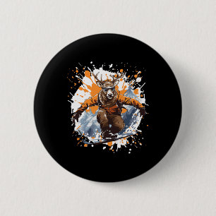 Hirsche Funny Snowboarding Animal Snowboard Button
