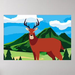 Hirsche glückliche Herbstsaison flach designtier,  Poster