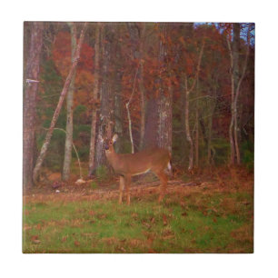 Hirsche, Grüngrasrot und Gold-Blätter Fliese