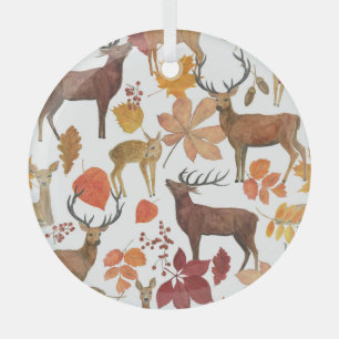 Hirsche, Herbstblätter: Aquarellmuster. Ornament Aus Glas