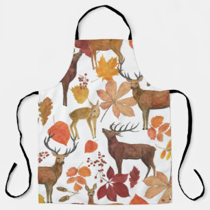 Hirsche, Herbstblätter: Aquarellmuster. Schürze