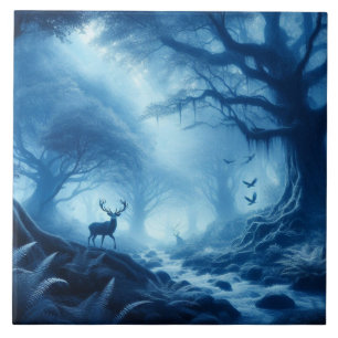 Hirsche im Dunklen Wald der blauen Haze Fliese