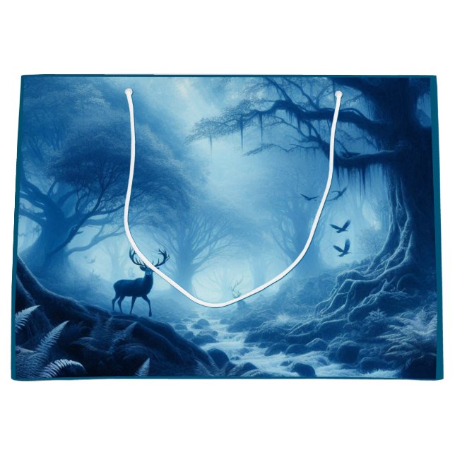 Hirsche im Dunklen Wald der blauen Haze Große Geschenktüte (Vorderseite)