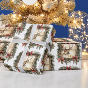 Hirsche im Fenster rote Schleifen Weihnachten Geschenkpapier