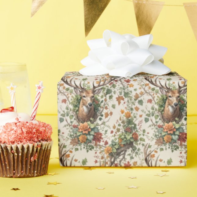 Hirsche im Herbst Blume Geschenkpapier (Geburtstagsparty)