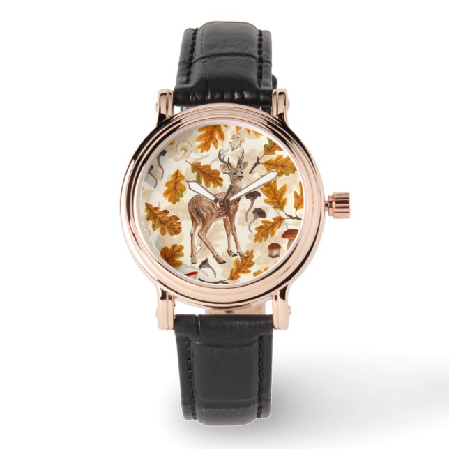 Hirsche im Herbstwald Armbanduhr (Vorderseite)