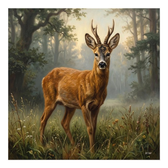 Hirsche im Herbstwald   Fotodruck (Vorne)
