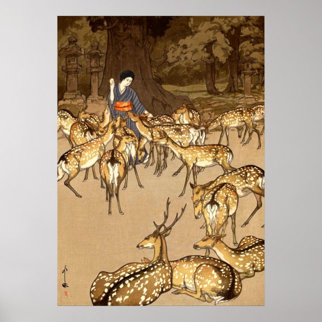 Hirsche im Kasuga Shrine Yoshida Hiroshi 1928 Poster (Vorne)