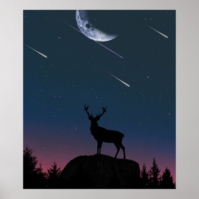 Hirsche im Mondschein Poster (Vorne)