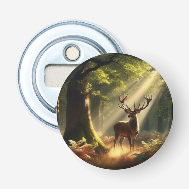 Hirsche im Morgenwald Flaschenöffner (Vorderseite)