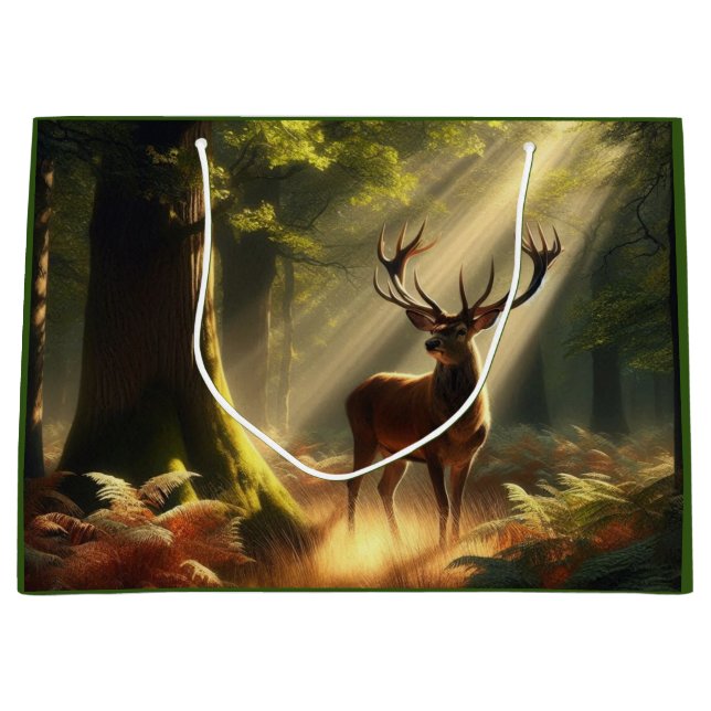 Hirsche im Morgenwald Große Geschenktüte (Vorderseite)