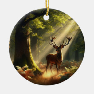Hirsche im Morgenwald Keramik Ornament