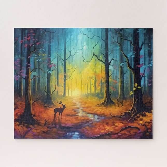 Hirsche im Regenbogen-Herbstwald Puzzle (Horizontal)