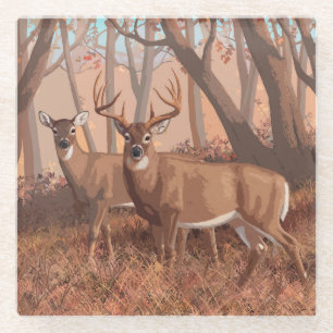Hirsche im Retrostil des Waldes Glasuntersetzer