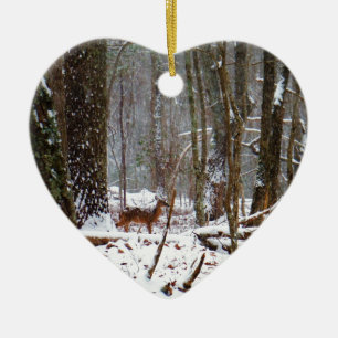 Hirsche im Schnee fallen Keramik Ornament