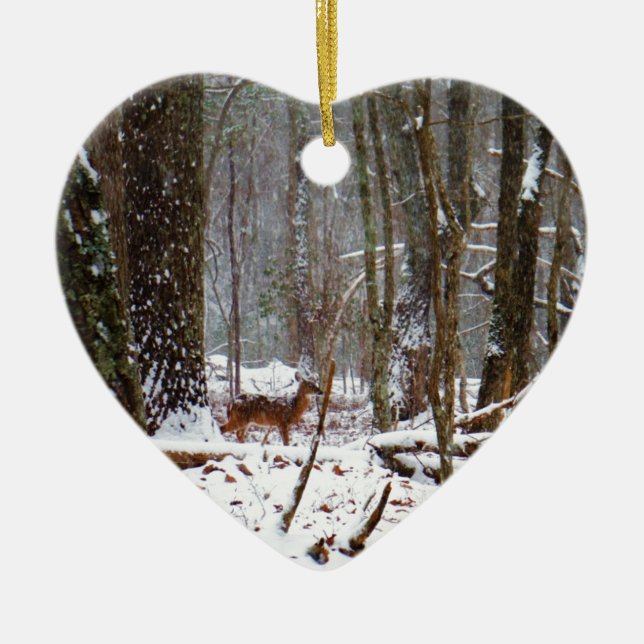 Hirsche im Schnee fallen Keramik Ornament (Vorne)