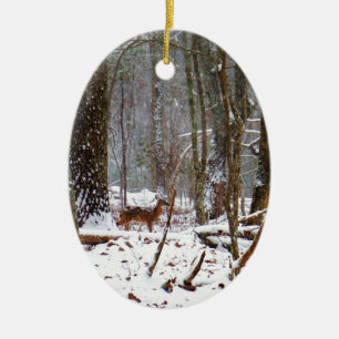 Hirsche im Schnee fallen Keramik Ornament