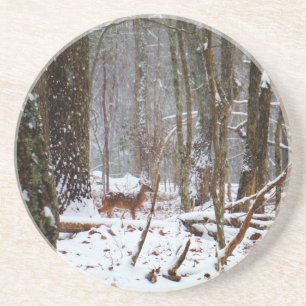 Hirsche im Schnee fallen Sandstein Untersetzer