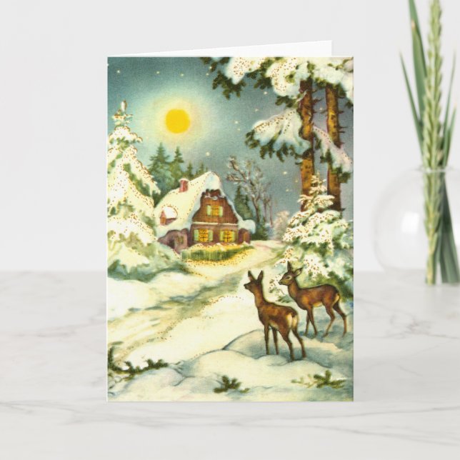 Hirsche im Schnee Feiertagskarte (Vorderseite)