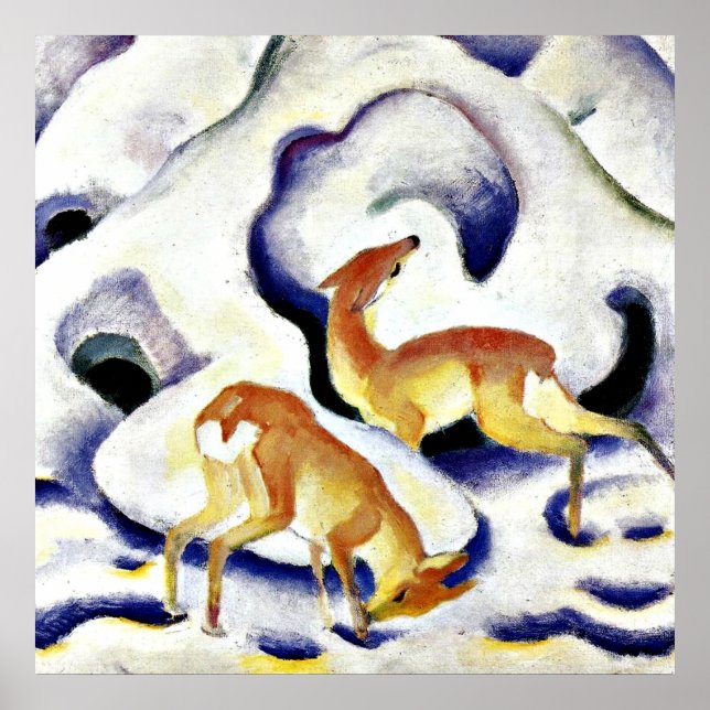 Hirsche im Schnee von Franz Marc Poster (Vorne)
