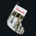 Hirsche im Schneefall Kleiner Weihnachtsstrumpf<br><div class="desc">Hirsche in Schneefall II von Grace Popp. Ein Reh versteckt sich unter Bäumen in einer friedlichen winterlichen Szene.</div>