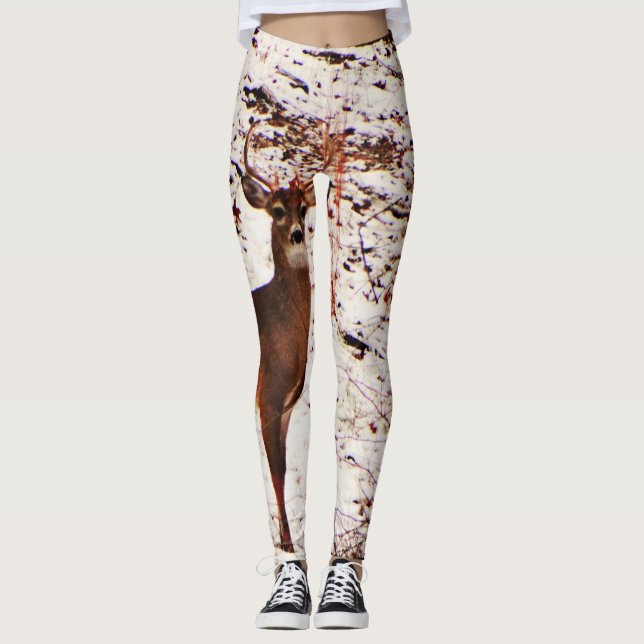 Hirsche im Schneewald Camouflage Camouflage . Leggings (Vorderseite)