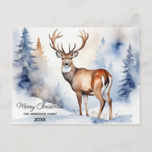 Hirsche im Schneewald Weihnachtsbaumen Wasserfarbe Postkarte