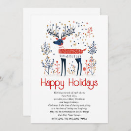 Hirsche im skandinavischen Stil, rot blau Weihnach Feiertagskarte