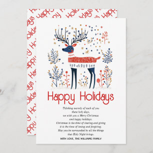 Hirsche im skandinavischen Stil, rot blau Weihnach Feiertagskarte