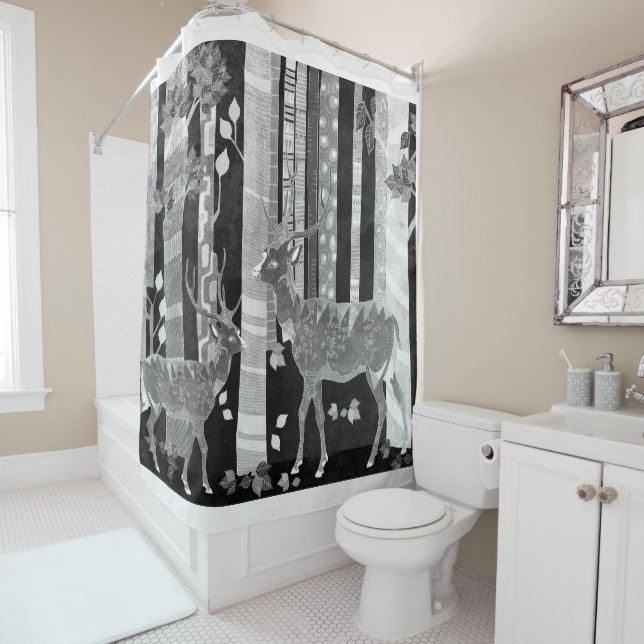 Hirsche im Wald Duschvorhang (Beispiel)