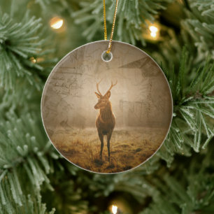 Hirsche im Wald Keramik Ornament