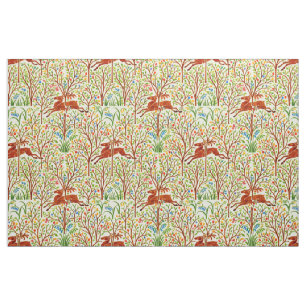 Hirsche im Wald Retro Art Nouveau Muster von Voyse Stoff