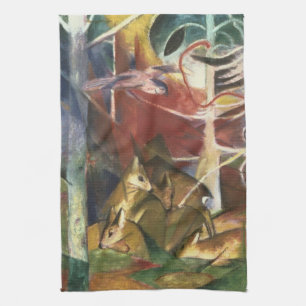 Hirsche im Wald von Franz Marc, Vintage Fine Art Geschirrtuch
