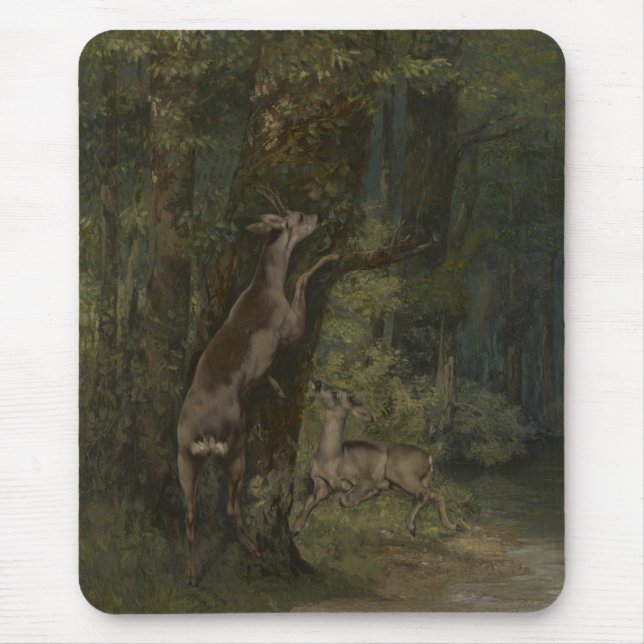 Hirsche im Wald (von Gustave Courbet) Mousepad (Vorne)