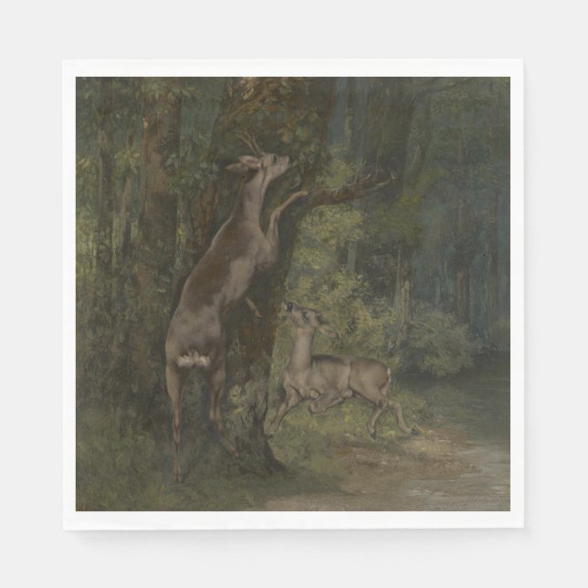 Hirsche im Wald (von Gustave Courbet) Serviette (Vorderseite)