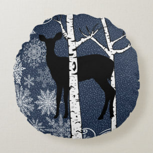 Hirsche im Winter Birch Forest Round Pillow Rundes Kissen