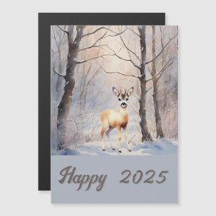Hirsche im Winter - Happy 2025 Magnetkarte
