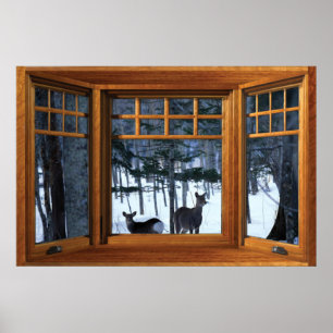 Hirsche im Winter Woods View Fake Poster