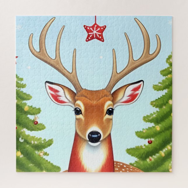 Hirsche im Winter Wunderland Szene Puzzle (Vertikal)