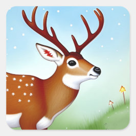 Hirsche im Winter Wunderland Szene Quadratischer Aufkleber